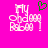 Pixelated pink text on bright pink background with green heart symbol above text in left view, text only in right view.