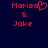 Red pixelated text on dark blue background shows 'Moriso & Jake' with 'Moriso' having a heart symbol replacing the 'o' in the left view.