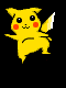 Yellow cartoon character with red cheek circles and white-tipped tail, shown in multiple poses against black background.