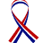 Static pixelated ribbon composed of red, white, and blue stripes forming a loop with two tails against a plain background.