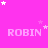 A static image with a bright pink background featuring repeated 'ROBIN' text in light pink, scattered white and pink stars, and a gray rectangle in the bottom-right corner.