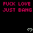 Pixelated text and heart symbols on a black background with gray corner elements, animated in sequence.