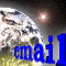 repeated blue 'email' text over a background showing Earth from space with a bright light source