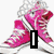 Pixelated image of sneakers with text overlays in various colors and fonts, arranged in a