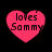 Four pink heart-shaped icons with black text reading 'loves Sammy' on a black background, each with slight variations in text clarity and heart shape.