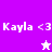 Pixelated text 'Kayla <3' appears on purple and white backgrounds with a star symbol changing color between frames.