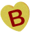 heart-shaped yellow objects with red letter B, showing various 3D rotations and partial views against a gray background