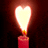 Animated candle icon with heart-shaped flame in a 2x2 contact sheet of sampled frames showing flickering animation.