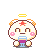 Pixel art character with angel wings and halo in multiple poses, holding a blue glass, transitioning from white to pink color scheme.