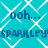 Pixelated turquoise background with white diamond-shaped pattern, repeating text 'ooh...' and 'SPARKLEY!SPARKLEY!' in dark blue pixel font