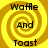 Four identical display a yellow and brown spiral background with black text reading "Waffle And Toast" in a pixelated font