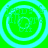 Four cyan concentric circles on a bright green background, arranged in a with no visible animation changes