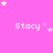 A static image with a bright pink background featuring repeated white text "Stacy" and scattered star shapes in varying sizes.