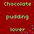 Red background with green pixelated text reading Chocolate, pudding, lover, Chocolate, pudding, lover arranged in two with blue pixel dots animating near 'lover' text