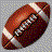 A pixelated football with white laces and stripes on a gray dotted background, next to text reading "Foot Ball Grl" in black letters with purple glow.