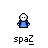 Pixelated character in blue shirt with white hair, performing sequential arm movements , text below reads 'spaz' in lowercase