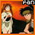 Pixelated anime-style icon showing two characters against an orange gradient background with 'fan' text above each frame.