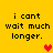 Yellow background with black pixelated text 'i cant wait much longer.' and two pixelated hearts in red and orange.
