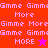 Pixelated text repeats 'Gimme More' with a star symbol on red and pink backgrounds, showing animation changes between frames.