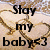A static image shows a beach scene with two heart-shaped sand drawings and overlaid text reading "Stay my baby<3" in black font.