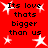 Red background with white star shapes and repeated black text reading "Its love thats bigger than us" in a pixelated font.