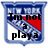 Two side-by-side shield-shaped icons with blue borders and red triangular sections, displaying text changes from "Im not a playa" to "IM THE GAME".