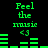 Green pixelated text and audio visualizer bars on black background, repeating 'Feel the music <3' with changing bar patterns.
