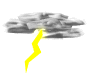 Gray storm cloud with yellow lightning bolt, transitioning from cloud with lightning to cloud without lightning across four