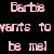 Pixelated pink text on black background reads 'Bartie wants to be me!' in three lines with visible pixelation and no other visual elements.