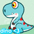Pixelated blue dinosaur with red spots and white underbelly sits in various poses with 'dino <3' text in different colors and positions.