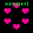 Pixelated pink hearts float against a black background with green text reading 'kenzie=' repeated four times.