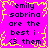 A static image with a bright pink background and yellow pixelated border displaying repeated text about 'emily sabrina' in dark blue pixelated font.