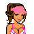 Pixel art contact sheet of a female character in pink bikini with multiple poses and text elements including "Beach Babe" and "Florida's".