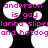 Black background with white circular shapes and pink pixelated text reading 'anderson is gay larino slipelarino sliper and hotdogand hotdog' in a repeating pattern.