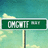Green rectangular road sign with white border displaying 'OHGOT' text and partial obscured text on a pole against a pixelated sky background.