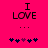 Bright pink background displays "I LOVE ..." text above five heart icons with one purple heart among four dark blue hearts.