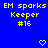 Blue background with yellow pixelated text reading EM sparks Keeper #16 and two heart symbols at bottom.