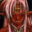A pixelated static image of a character with long light-colored hair, wearing a red and brown outfit with a white collar and a gold necklace, set against a dark background.