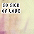 Animated contact sheet of six frames showing text animation for "SO SICK OF LOVE" with evolving "Songs" logo on pinkish background.