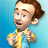 Pixelated cartoon character with brown hair, light skin, and blue eyes wears a yellow shirt against a gradient blue background.