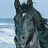 A pixelated horse head image with blue text reading 'horses rock yur socks' on a cyan background.