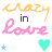 Pixelated text 'crazy in love' with heart and star symbols, displayed across multiple on a white background