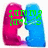Two rounded shapes, one magenta and one cyan, form a star-shaped cutout between them; green text appears on the magenta shape.