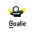 Pixelated icon shows a black figure with a white circular head, green accents, and yellow flame-like shapes on outstretched arms, with the word 'Goalie' below.