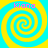 Four identical spiral patterns in cyan and yellow with pink text reading "Kiana" at the top of each quadrant.