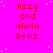 A static image with a bright pink background, scattered yellow dots, and repeated red text reading "lizzy and olivia bfflz" in a pattern