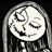 Pixelated grayscale image of a stylized face with closed eyes, a wide open mouth, and long straight hair against a dark background.