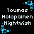Pixelated text and blue square icons on black background, with repeated 'Toumas Holopainen Nightwish' text blocks arranged in a pattern