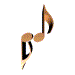 Animated sequence of brown and black 3D musical notes with metallic sheen, rotating against gray background.