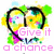 Pixelated icon with two cartoon faces in a heart shape, pink text reading 'Give it a chance', and colorful background elements.